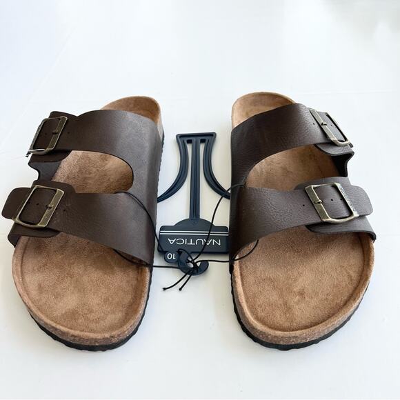 New Nautica Triun Men's Double Buckle Slide Comfort Sandal Waterproof Brown - Picture 3 of 9